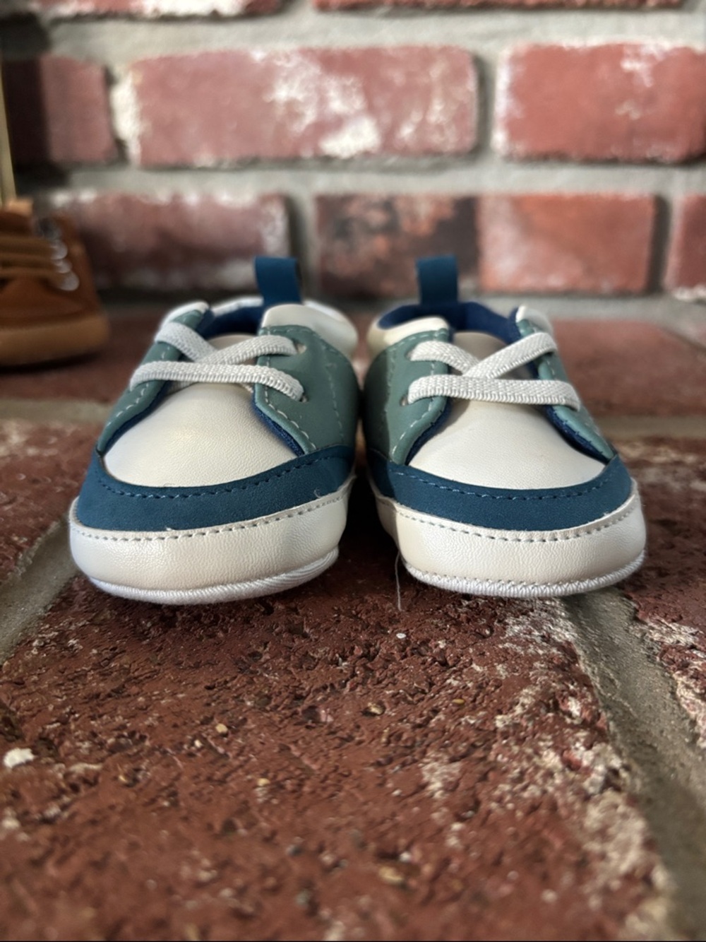 Brown Suede & Blue Accent Shoe Set - Casual Pre-Walker Soft Sole Baby Boy 0-6mo - Picture 7 of 9